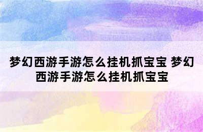 梦幻西游手游怎么挂机抓宝宝 梦幻西游手游怎么挂机抓宝宝